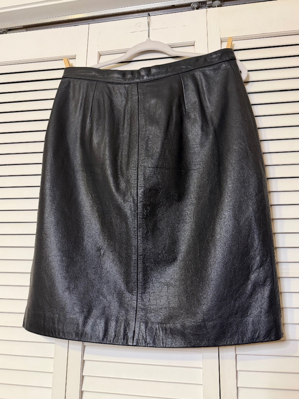Vintage Genuine Black Leather Sue Brett Knee Length Skirt Lined Size 14